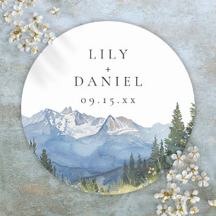 Sticker Rond Mariage Fleur sauvage moderne Watercolor Mountain
