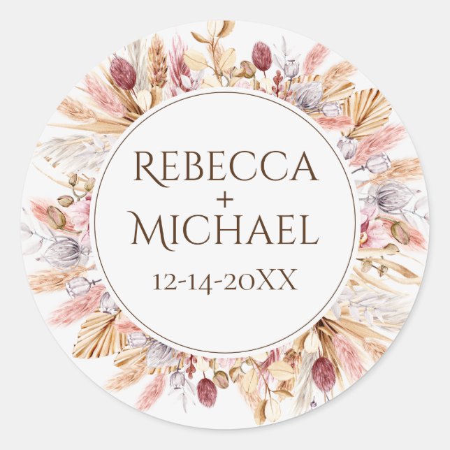 Sticker Rond Mariage Fleur sauvage Pampas Grass Boho (Devant)