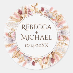 Sticker Rond Mariage Fleur sauvage Pampas Grass Boho