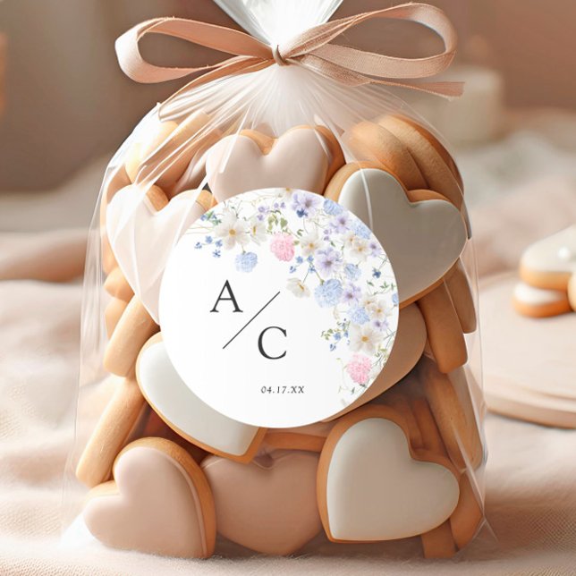 Sticker Rond Mariage Fleur sauvage rose et violet printemps (Créateur téléchargé)