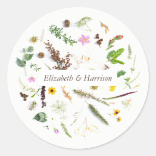 Sticker Rond Mariage Fleur Sauvage Simple Élégant Botanique Fav