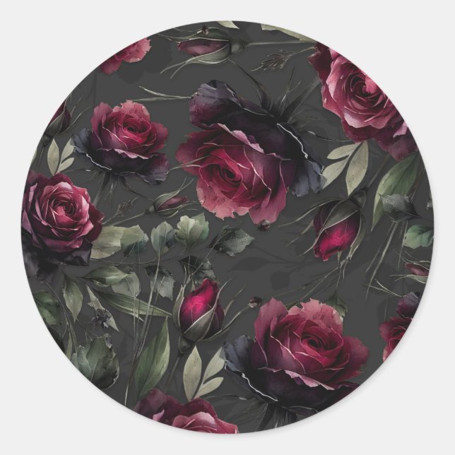 Sticker Rond Mariage Fleurie Gris Ombreux Roses Rouges Bordeaux (Devant)