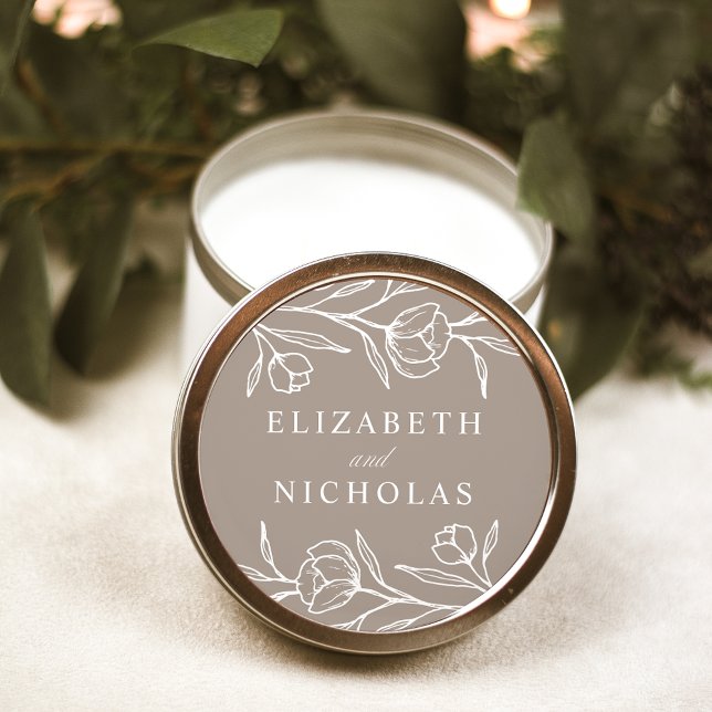 Sticker Rond Mariage Fleuris Esquisse Taupe (Créateur téléchargé)