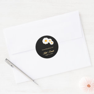 Sticker Rond Mariage Fleuris Noir
