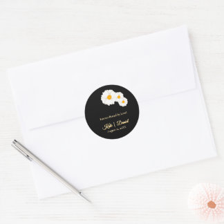 Sticker Rond Mariage Fleuris Noir