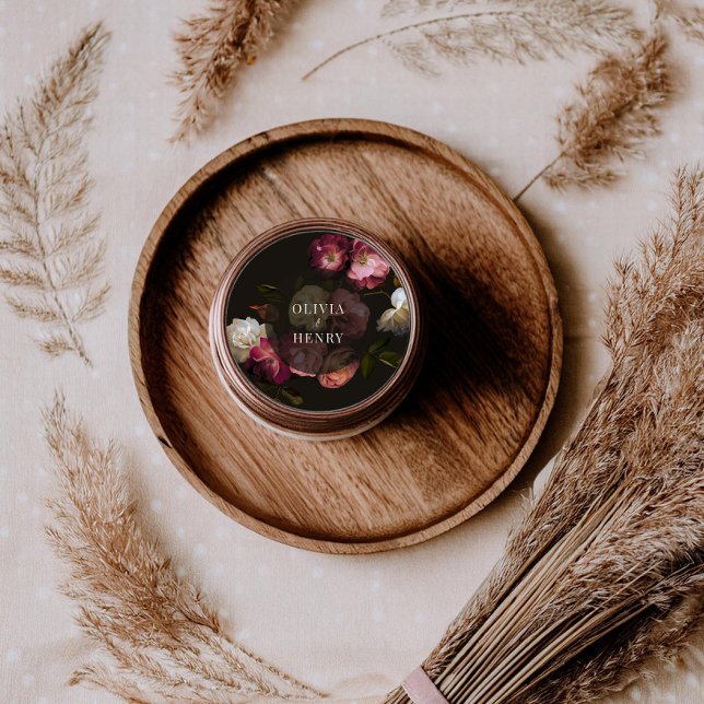 Sticker Rond Mariage Fleuris Sombres Humeur Romantique Noir Bou (Créateur téléchargé)