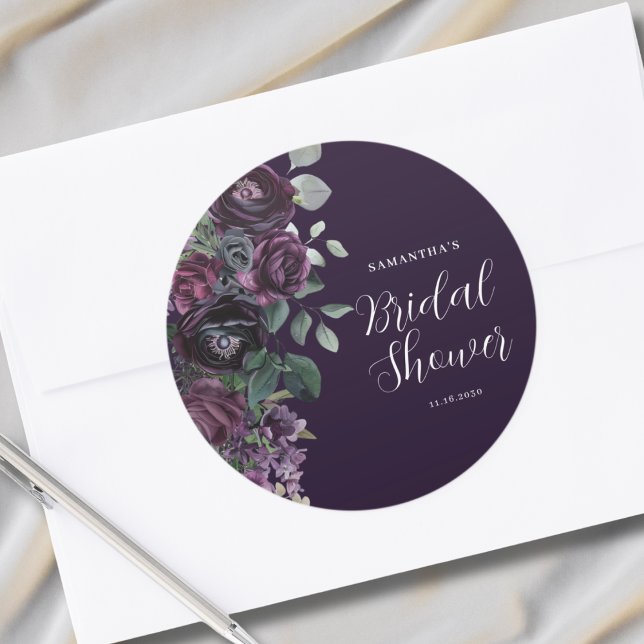 Sticker Rond Mariage Fleuris Violet Foncé et Sombre (Créateur téléchargé)