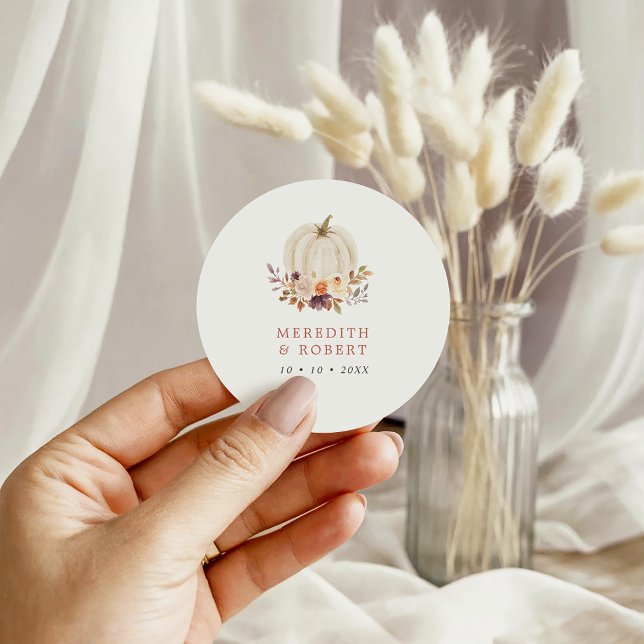 Sticker Rond Mariage Fleuriste Citrouille Blanche, Pourpre & Te (Créateur téléchargé)