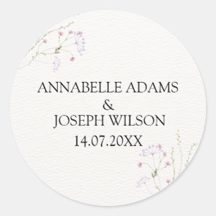 Sticker Rond Mariage fleurs aquarelles minimalistes blanches