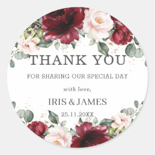 Sticker Rond Mariage Fleurs Roses Fuschia Anniversaire Fête Pré