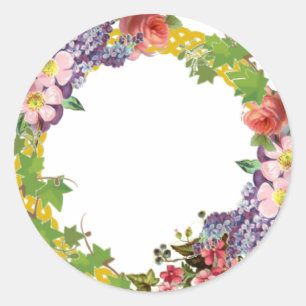 Sticker Rond Mariage Fleurs vintages (Centre vide)