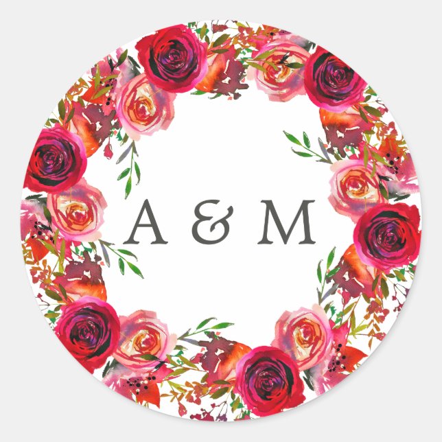 Sticker Rond Mariage floral aquarelle (Devant)