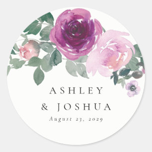 Sticker Rond Mariage floral aquarelle ivoire Blush Magenta