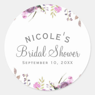 Sticker Rond Mariage Floral Aquarelle Lilas Lavande Violet