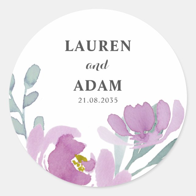 Sticker Rond Mariage Floral Aquarelle Rose Rustique  (Devant)