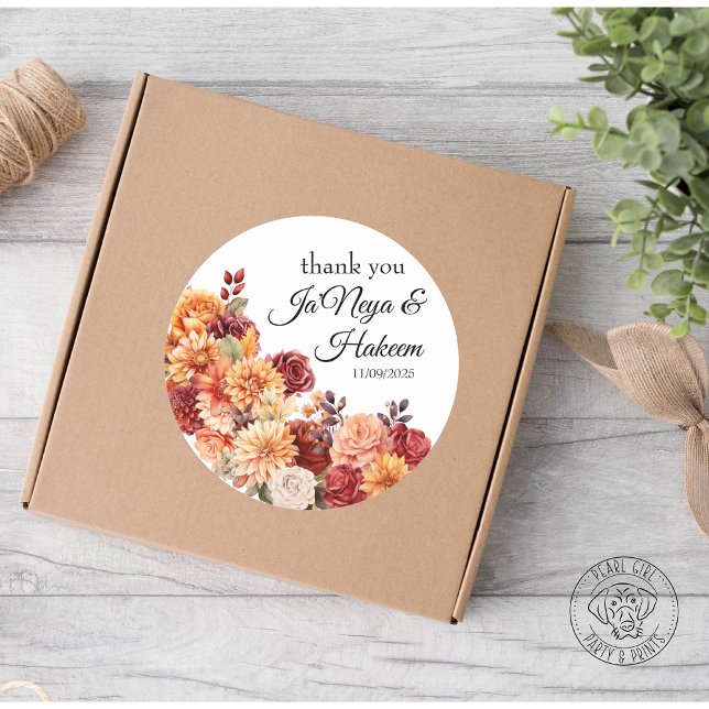 Sticker Rond Mariage Floral Automnal (Créateur téléchargé)
