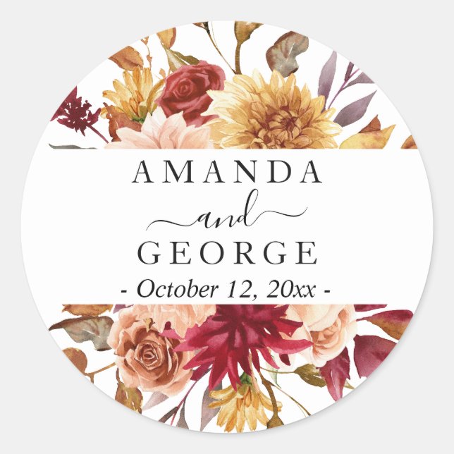 Sticker Rond Mariage floral automne (Devant)