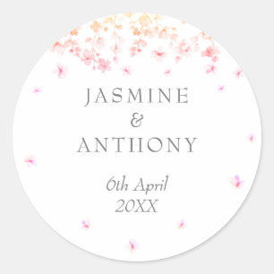 Sticker Rond Mariage Floral aux Fleurs de Pêcher