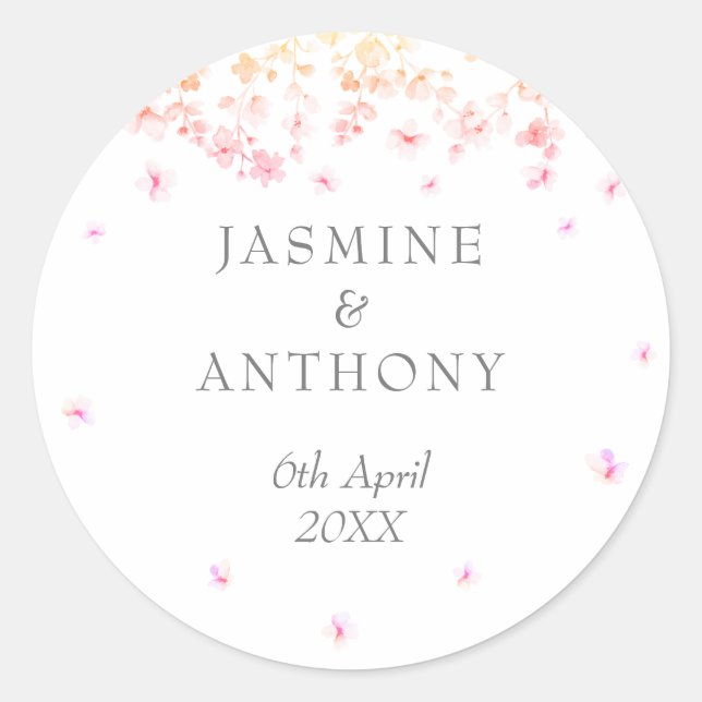 Sticker Rond Mariage Floral aux Fleurs de Pêcher (Devant)
