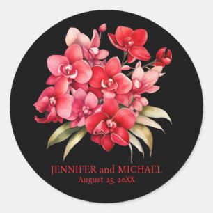Sticker Rond Mariage floral aux orchidées rouges