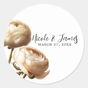 Sticker Rond Mariage floral aux ranunculus crème et blanc
