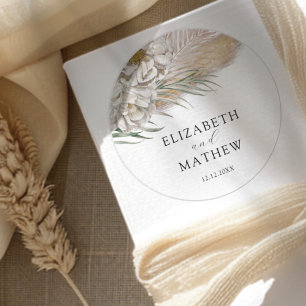 Sticker Rond Mariage Floral Beige Bohème 