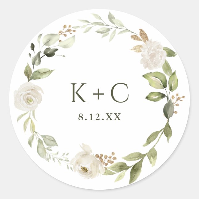 Sticker Rond Mariage Floral Blanc (Devant)
