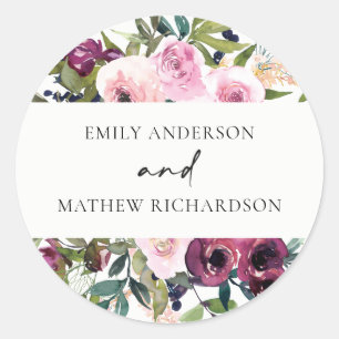 STICKER ROND MARIAGE FLORAL BLANC BLANC BRILLANT