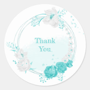 Sticker Rond mariage floral blanc turquoise