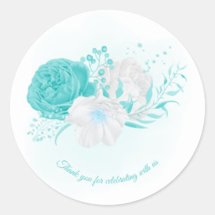 Sticker Rond mariage floral blanc turquoise