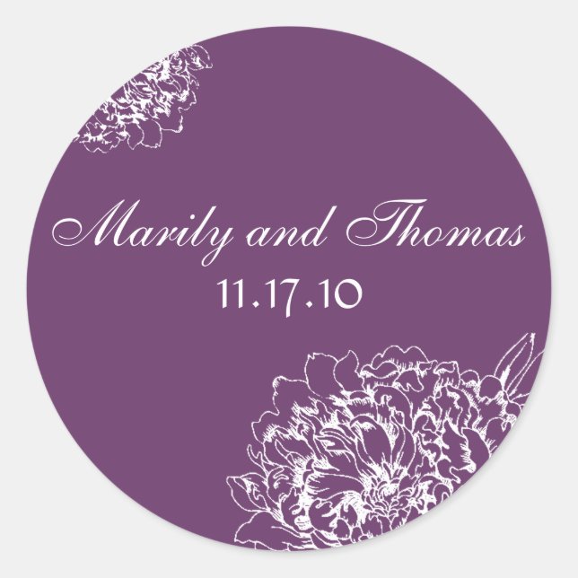 Sticker Rond Mariage floral blanc violet sophistiqué Faveur (Devant)