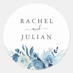 Sticker Rond Mariage floral bleu aquarelle