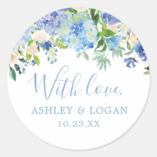 Sticker Rond Mariage floral bleu avec l'autocollant de faveur