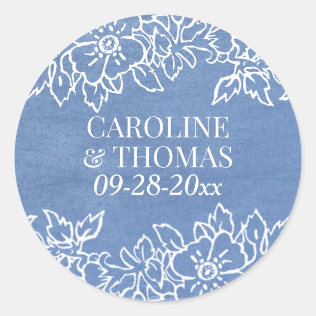 Sticker Rond Mariage Floral bleu-blanc (Devant)