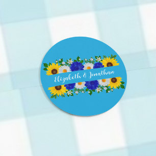 Sticker Rond Mariage Floral Bleu Ciel Estival