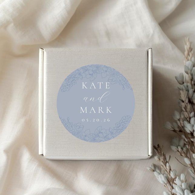Sticker Rond Mariage Floral Bleu Délicat (Créateur téléchargé)