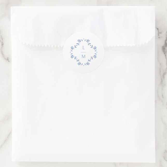 Sticker Rond Mariage Floral bleu et blanc (Sac)