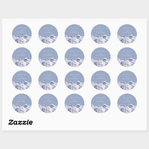 Sticker Rond Mariage floral bleu et blanc Dusty