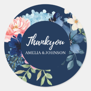 Sticker Rond Mariage floral bleu marine