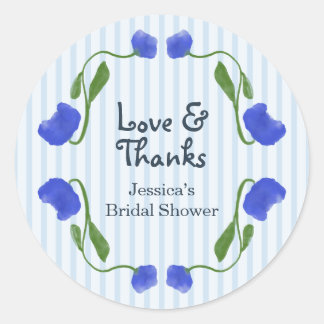 Sticker Rond Mariage Floral Bleu Mignon Amour et Remerciements