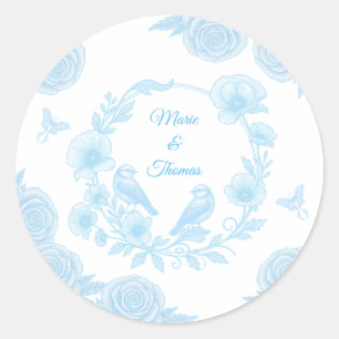 Sticker Rond Mariage Floral Bleu  💙 Noms Personnalisés 