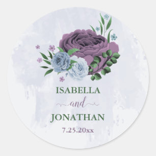 Sticker Rond Mariage floral bleu pourpre et poussiéreux