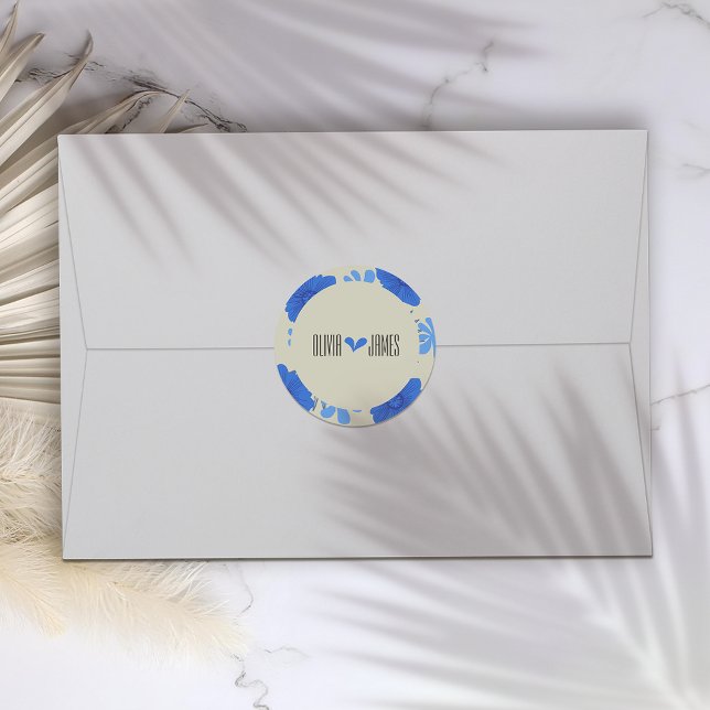 Sticker Rond Mariage floral bleu romantique (Créateur téléchargé)