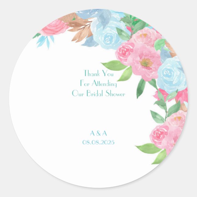 Sticker Rond Mariage floral bleu rose (Devant)