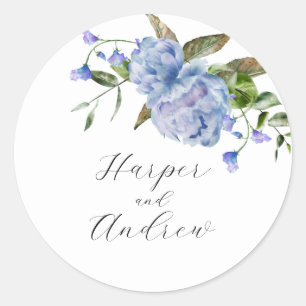 Sticker Rond Mariage Floral Bleu Rustique Favoriser