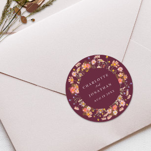 Sticker Rond Mariage Floral Bohème Automnal Rustique aux Fleurs