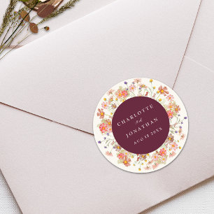 Sticker Rond Mariage Floral Bohème Automnal Rustique aux Fleurs