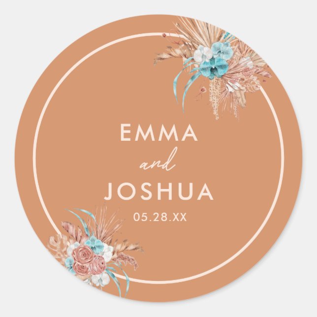 Sticker Rond Mariage Floral Bohème Élégant et Terrien (Devant)
