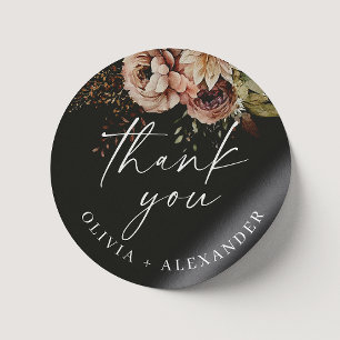 Sticker Rond Mariage floral boho de la fleur de l'automne noir