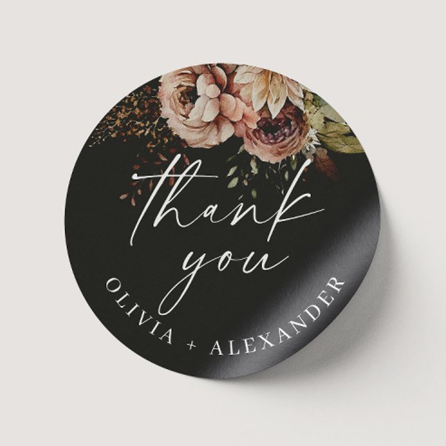 Sticker Rond Mariage floral boho de la fleur de l'automne noir  (Créateur téléchargé)